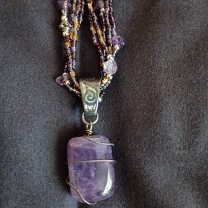 Park Lane Necklace Rock-On Genuine Amethyst Stones and Glass Beads